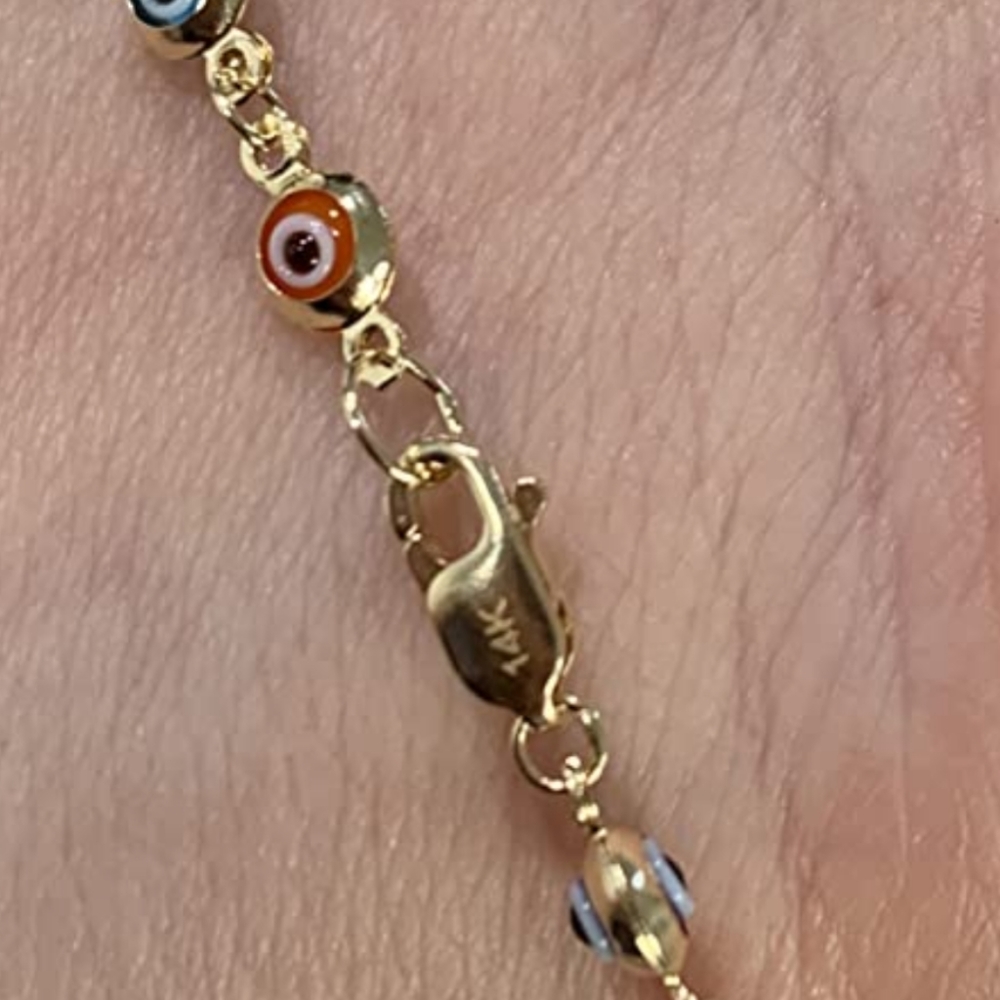 14k yellow gold evil eye bracelet